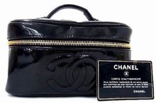 Borsa Chanel Classic Black So Black CC Smaltata Pelle Verniciata Pouch Bag Se...