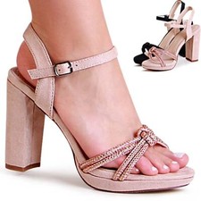 Scarpe Da Donna Sandali Riemchen Glitter In Velluto Tacchi Alti Sandali