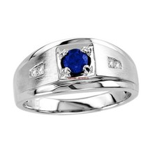 Anello In Argento Plated Con Oro Bianco 14K E Zaffiro Blu Scaldato Per Uomo #286