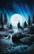 POSTER LOCANDINA QUADRO ADESIVO - CANE LUPO LUNA NOTTE ULULATO SFONDO GOTICO