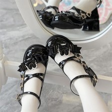 Scarpe Lolita eleganti tacco medio punta tonda carine scarpe donna fiocco fibbia pelle