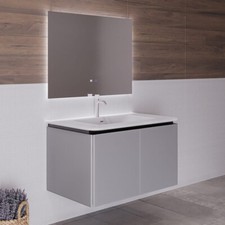 Mobile Bagno 90 cm sospeso MDF lavabo resina 2 cassettoni grigio SKY