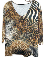 🦋💎💥 VALENTINA 💥💎🦋 Top borchie stampa animalier manica 3/4 elasticizzato grande