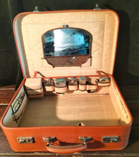 Valigia da Viaggio in Pelle con Set Toilette Anni 50 con Chiavi Serratura