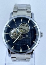 Bellissimo orologio da polso uomo Maserati automatico quadrante scheletro quadrante blu