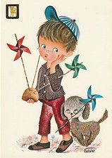 C3 - Cp Ak Cartolina Illustrata Castaner Bambino con Cane - Fg Nvg