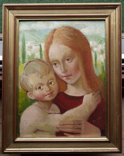 Madonna con bambino insegna - madonna, bambino.