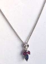 Collana Oro Bianco 750°/°° 18kt. Ciondolo Diamante Rubini Zaffiro Naturali