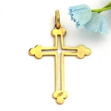 Ciondolo Crocifisso Sottile Croce Ortodossa Oro Giallo Vero 18k 750 Tenuta Vintage