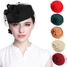 Cappello Royal Pillbox maglia velo fascinatore berretto copricapo clip matrimonio festa cappello!