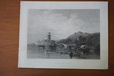 INCISIONE XIX° VISTA PAESAGGIO GOLFO VENEZIA ITALIA BARCA GONDOLA BUCENTAURO ...