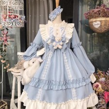 Costume da donna giapponese Lolita vestito cosplay bambina Kawaii con volant manica a sbuffo retrò