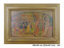 QUADRO ANTICO INIZIO 900 SCENA CON PERSONAGGI IN ABITI MEDIEVALI ECLETTICO S2