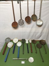 5321 VECCHI ANTICHI MESTOLI SCHIUMAROLA RAME FERRO SMALTATO D'EPOCA