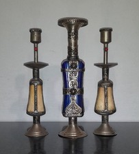 Set di 3 portacandele artigianali ottone argentato con osso di cammello e vetro 