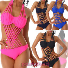 Monokini donna costume da bagno intero intreccio lacci push up mare nuovo S16136