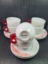guzzini 6 tazze caffè porcellana + piattino decoro rosso con astuccio originale