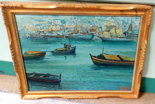 PITTORE -LEANDRO VACCARI 1905-1979-IL PORTO  DI GENOVA DAL MANDRACCIO-