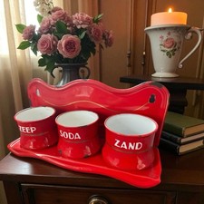 Antichi Vasi Smaltati E Supporto Per Cucina Olandese Lavanderia Rossi 1900