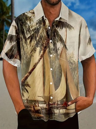 Camisa abotonada hombre beige - camisa,