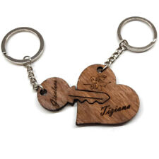 ✅ COPPIA PORTACHIAVI CUORE+CHIAVE DIVISIBILI LEGNO PERSONALIZZATO INCISIONE NOMI