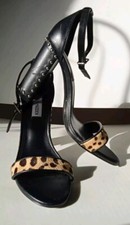 Scarpe Aperte Sandali Donna Steve Madden Nero Leopardato N.38,5 Tacco e borchie