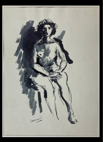 Nudo femminile seduto - femminile,