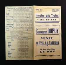 VECCHI DOCUMENTI SNCF ORARI TRENI STAZIONE DEL PUY MAGGIO 1955