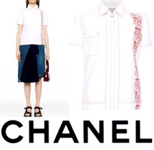 Camicia 4K Chanel Vintage 2005 Barbie Bianco Rosso Surf Logo Top 34 36 38 2 4 6 S M