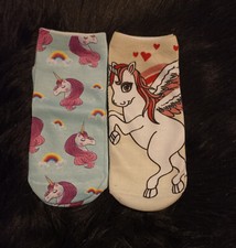 Due Paia Calzini Corti Stampa Unicorno Nuovi Azzurro e Beige 
