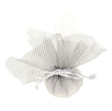 10X Velo rete metallic portaconfetti ARGENTO 25cm con tiranti BOMBONIERA 1CDW