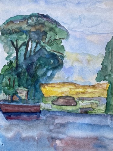 Paesaggio estivo con barca