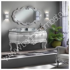 Mobile Bagno Bombato Doppio Lavabo Cristallo Argento Con Swarovski Lusso