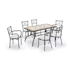 Q.bo | Set tavolo artigianale 200 x 100 con piano a mosaico 6 sedie con cuscino