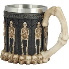 Tazza grande birra caffè latte forma teschio 3D acciaio inox Halloween...