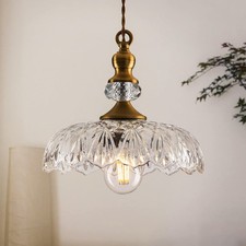 Vintage Glass Pendant Light Fixture Brass Modern Adjustable Chandelier Farmho...