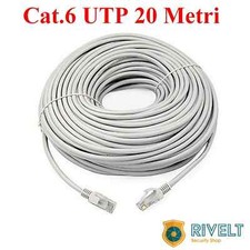 CAVO ETHERNET Cablato con Connettori RJ45 CAT 6 UTP 20 Mt per PC Telecamere Poe