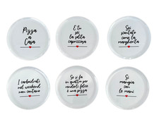Set 6 Piatti Pizza Melamina Piatti bianchi Plastica con Frasi Diametro 33 cm