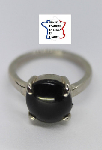 Bague pierre noire - noire, ;argentée