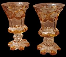 Coppia Antichi Vasi Biedermeier A Calice In Cristallo Di Boemia