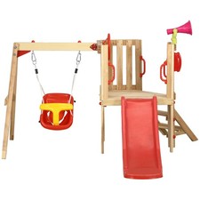 Outsunny Set Altalena e Scivolo da Giardino in Legno e Plastica Bimbi 18-48 Mesi