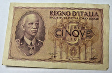 1940  Italy 5 Lire  Bank Note