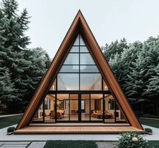 Casa in legno con vetrata e