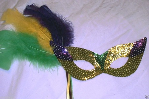Paillettes oro piuma maschera - oro,