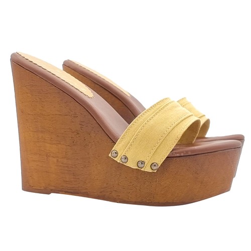Scarpe donna zeppe alte ocra