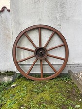 Vecchia ruota per carro in legno con pneumatici in ferro Ø 95 cm circa - oggetto decorativo originale