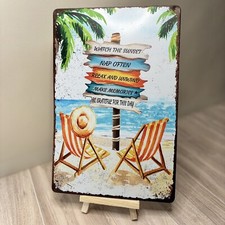 Insegna da Parete Guarda Il Tramonto Relax E Rilassati Metallo 8”x12” Spiaggia Vacanze
