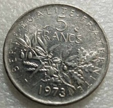 MONETA 5 FRANC FRANCESI DONNA CHE SEMINA 1973 ORIGINALE