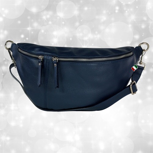 Borsa blu pelle molto grande