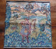 Quadro arazzo da parete stile Belgio paesaggio con dama e cavaliere 49 x 50 cm